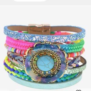 Beautiful multi-strand women's rope and leather bracelets. Secure Magnetic clasp